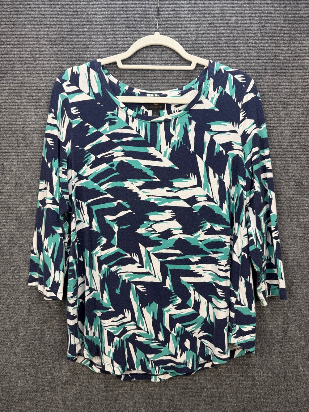 JM Collection Geometric Split Neck Tunic Top Small 3/4 Sleeve Career Blouse